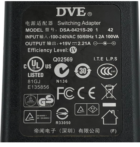 Adattatore CA DVE DSA-0421S-20 1 19V 2.21A Alimentatore 5.5x2.0 mm 42W - immagine 2